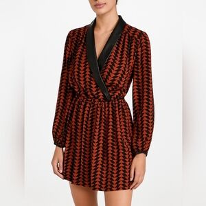 Alice & Trixie Geo Print Faux Leather Collar Silk Dress